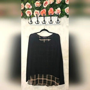 Suzy Shier Original Black w/Plaid Pullover Tulip Back Sweater (NWOT)